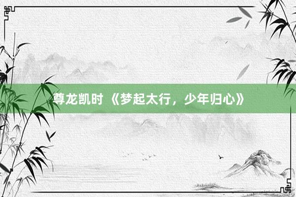 尊龙凯时 《梦起太行，少年归心》