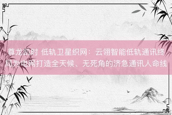 尊龙凯时 低轨卫星织网：云翎智能低轨通讯终局为电网打造全天候、无死角的济急通讯人命线